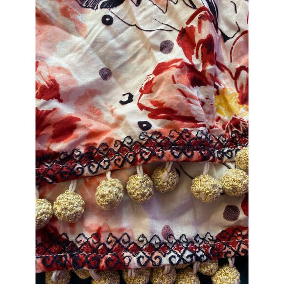Soft Surroundings Blouse Floral Tassel POM POM trim boho festival Women medium - Picture 7 of 9